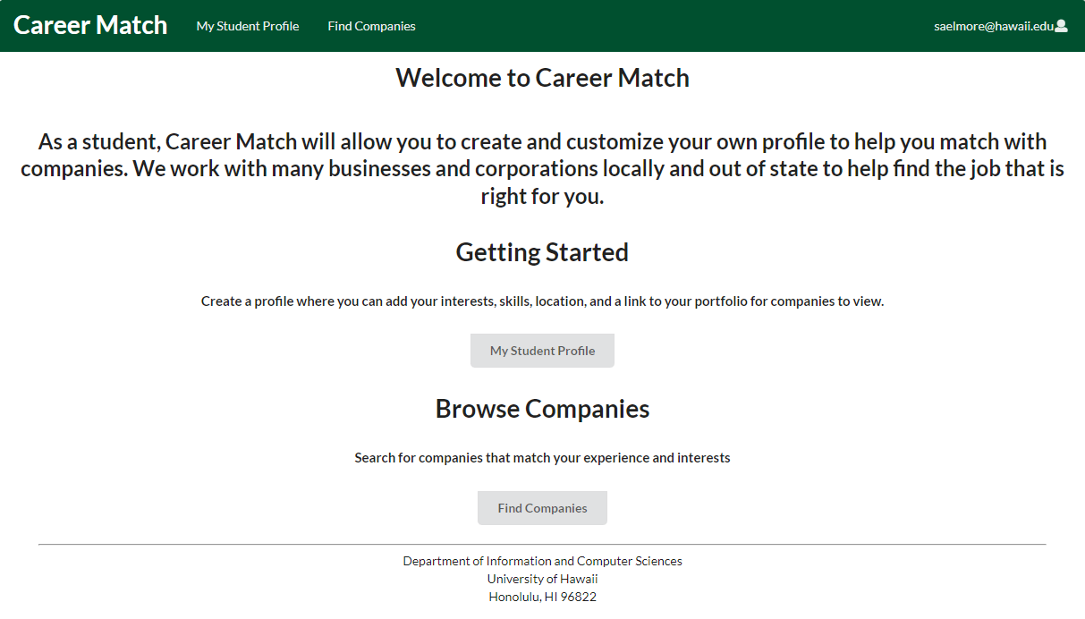 Career Match Student Landing Page
